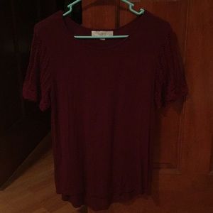 Maroon Ann Taylor Loft Blouse w/ patterned sleeves